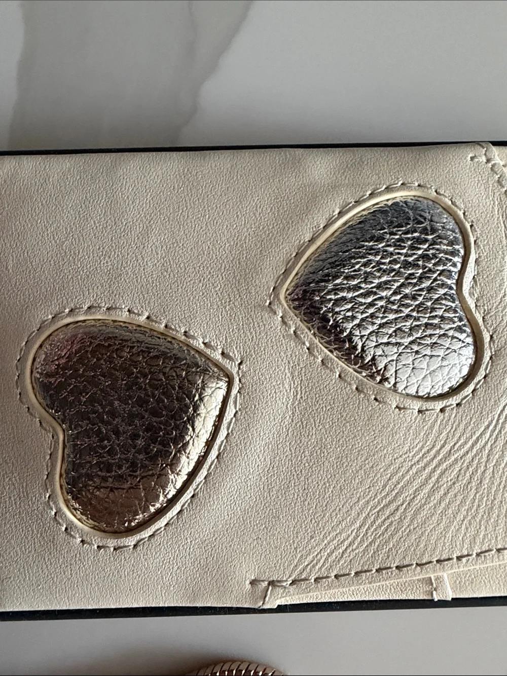 Bandolier Cream Leather Phone Crossbody with Gold Heart Accents